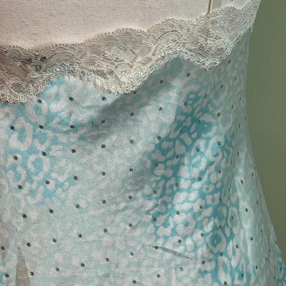 Victoria’s Secret ‘I Do’ polka dot blue white side slit lace satin mini dress - Picture 13 of 15